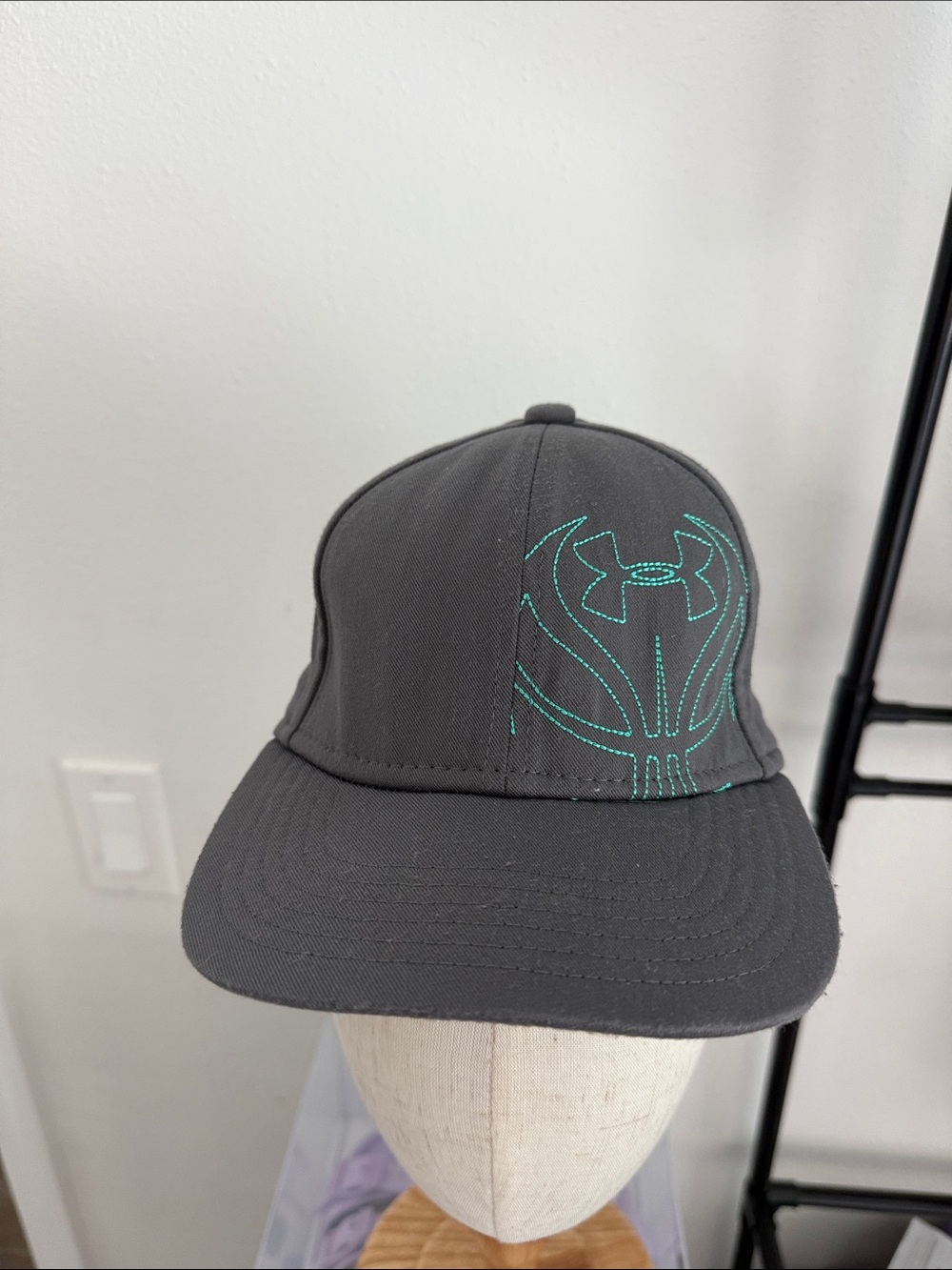 Under Armour Youths Charcoal Hat with Teal Stitching